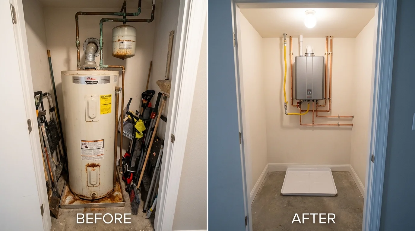Tank water heater versus wall-mounted tankless unit comparison for Riverview, MI homeowners